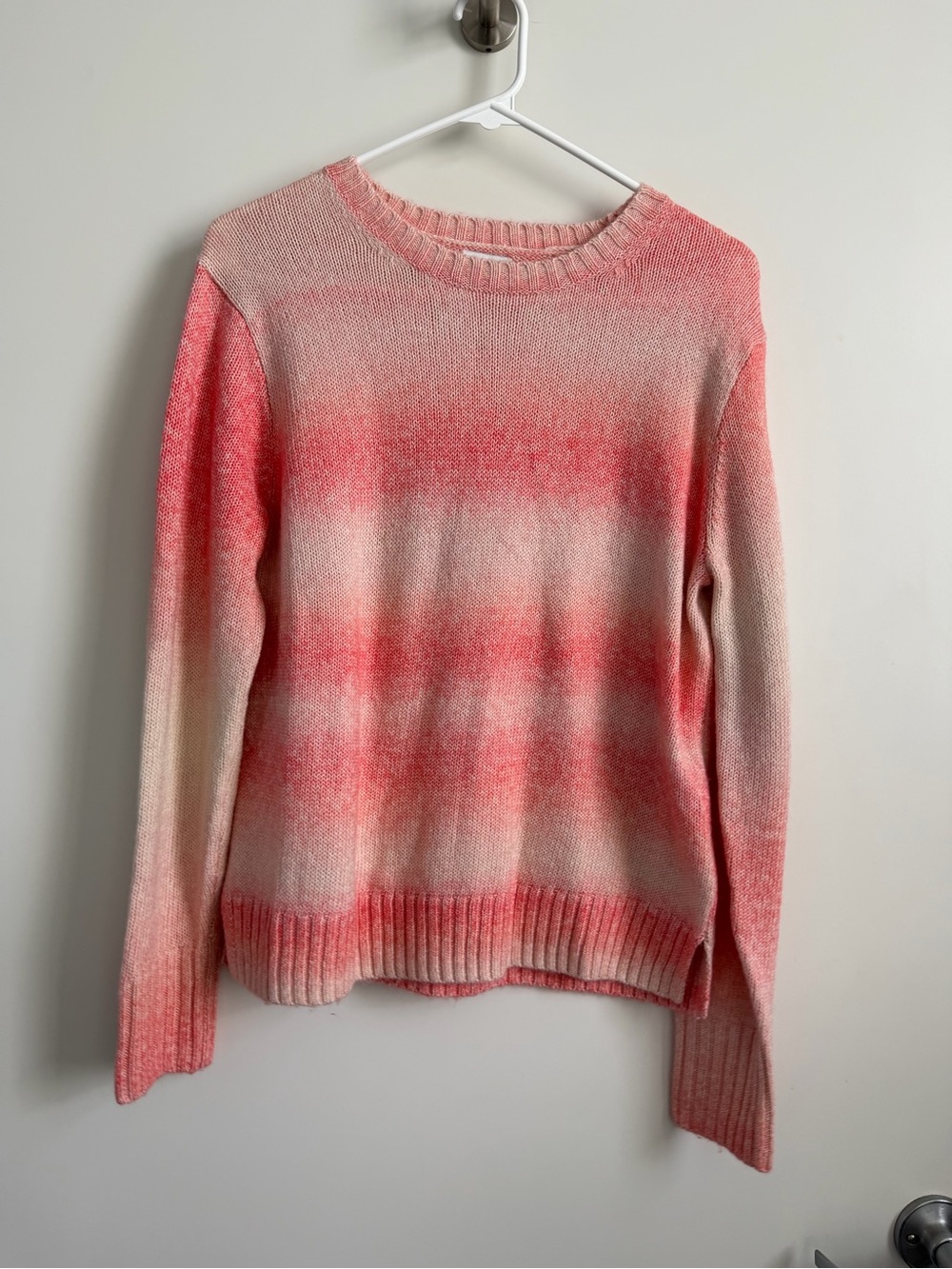 J. Crew Coral and Cream Ombre Crewneck Sweater